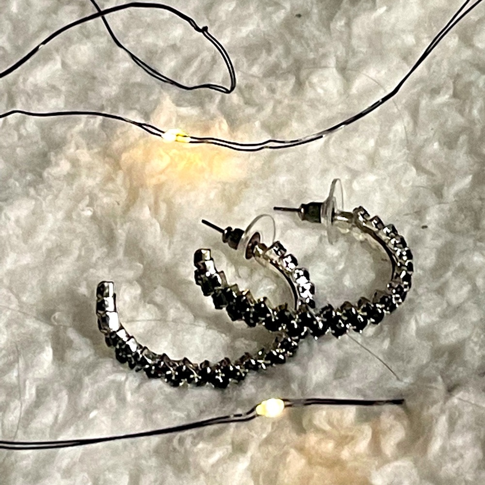 handmade black diamond hoop earrings